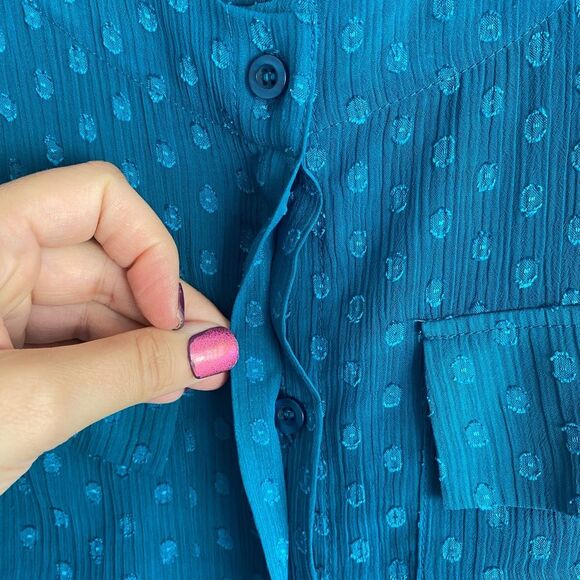 1118 by Walter Baker Sheer Teal Button-Front Blouse – XS - Picture 5 of 9